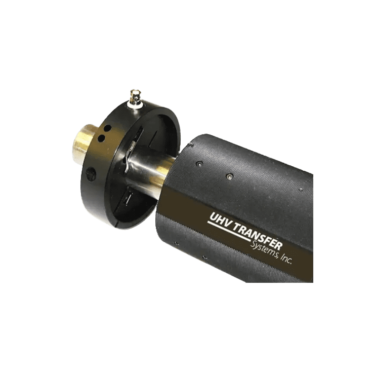 UHV transfer system component on black background.