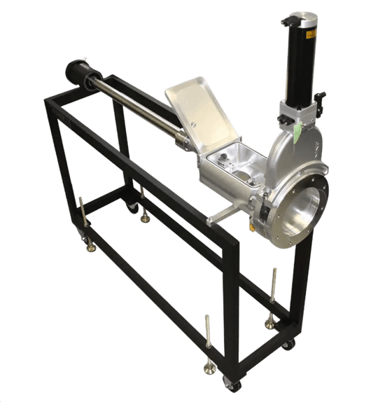 Pneumatic knife gate valve on black frame