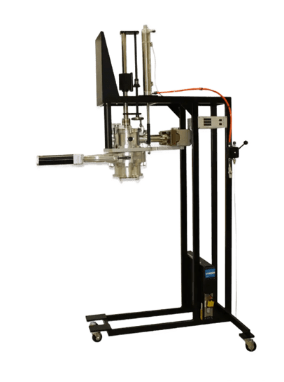 industrial filling machine on wheeled metal stand