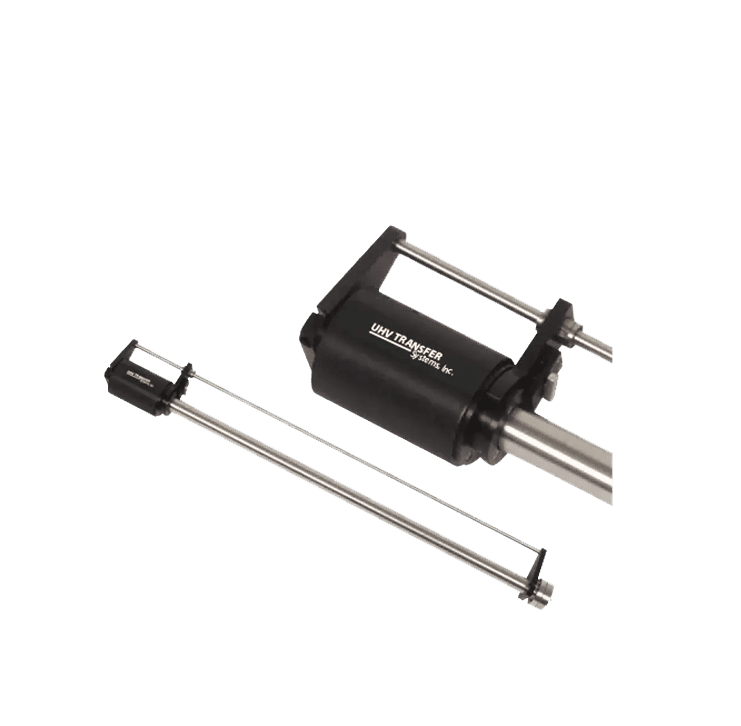 Black linear actuator on black background.