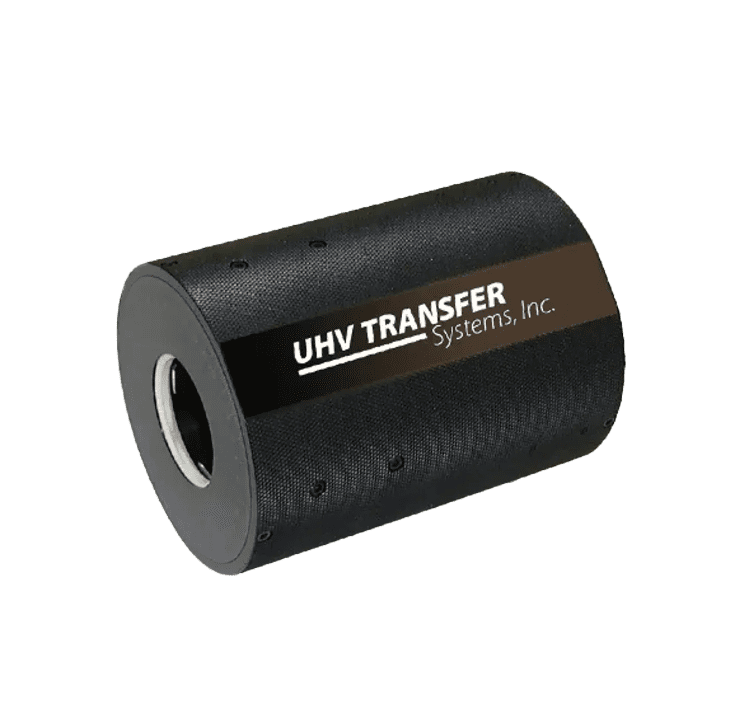 Black cylindrical object with company logo displayed.