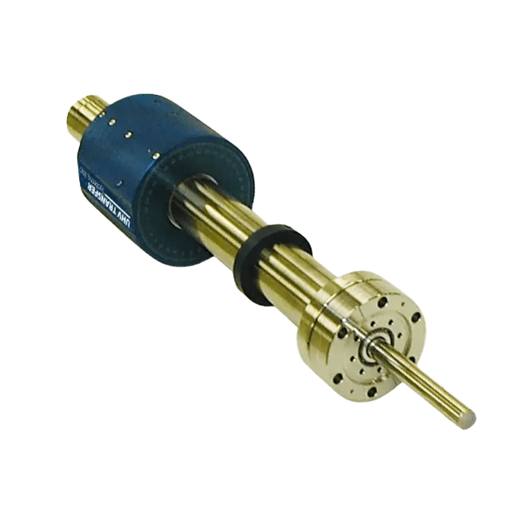Industrial mechanical component with blue and gold parts.