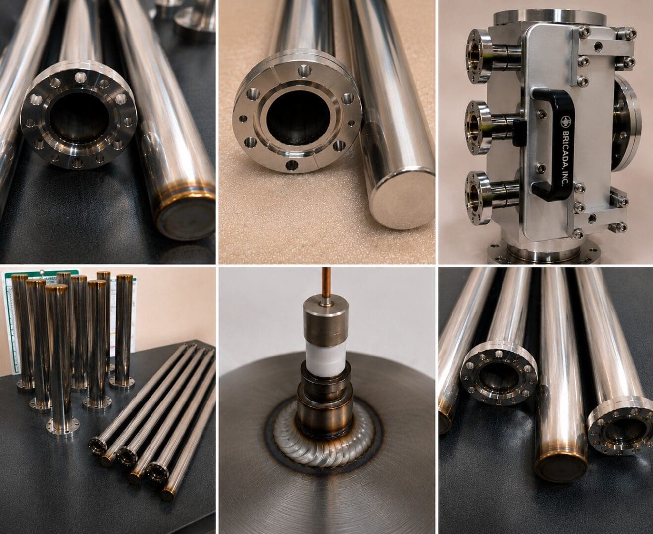 Polished stainless steel flanged tubes and manifold